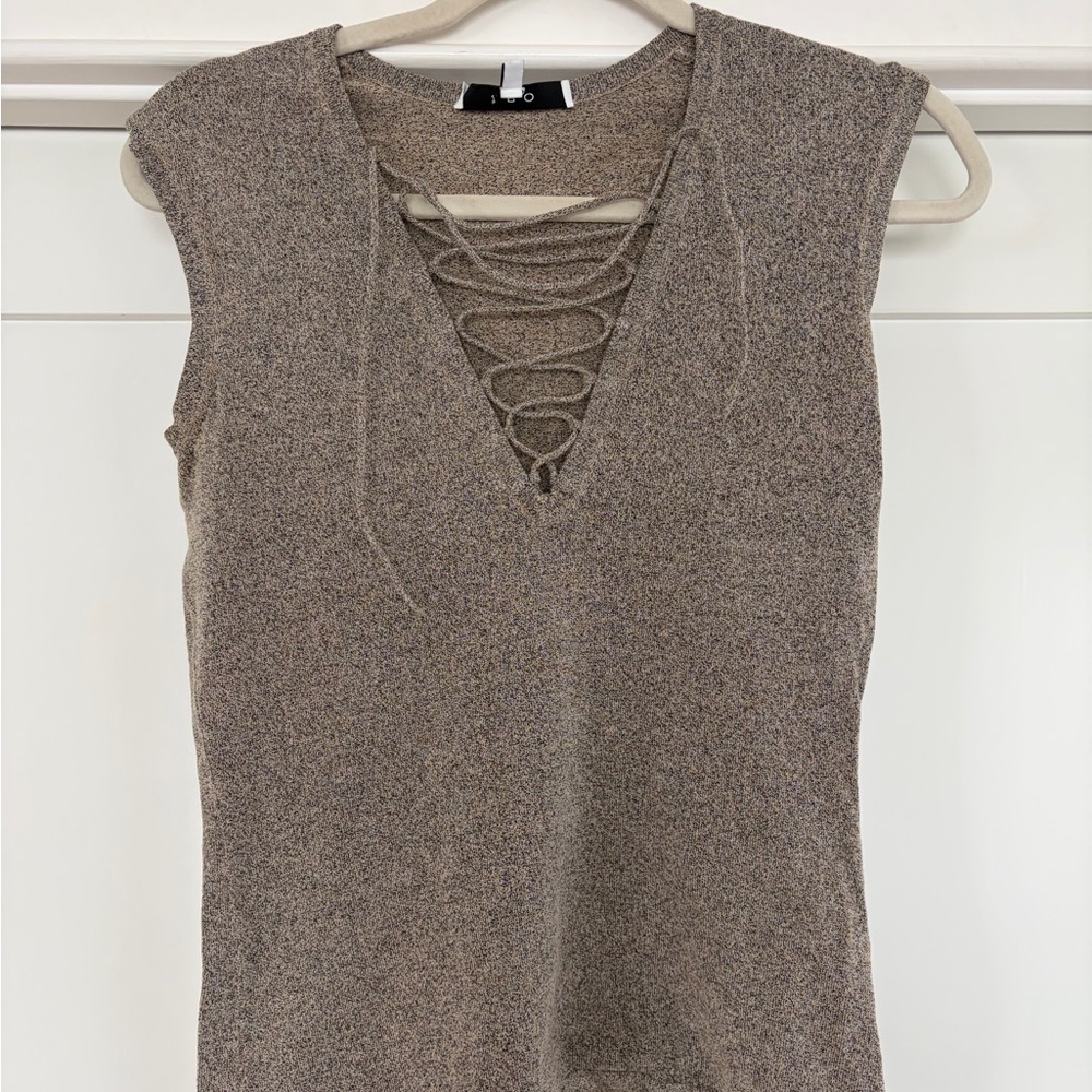 IRO Taupe Lace-Up Tank Top